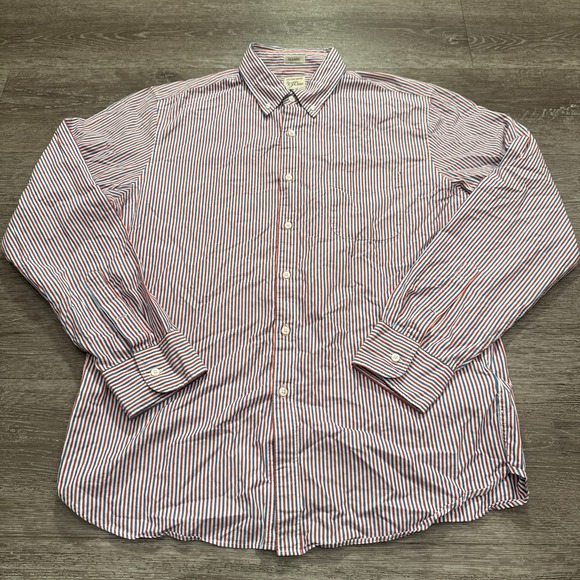 J Crew Shirt Mens Large Blue Red Stripe Cotton Classic Long Sleeve Preppy Casual - Picture 2 of 8